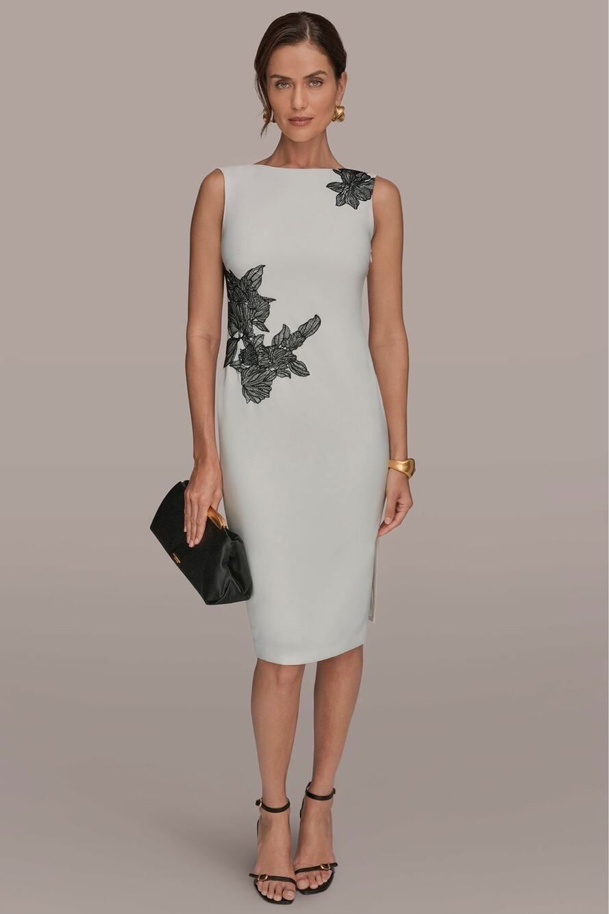 Donna Karan New York Dress SZ 2 Floral Applique NWT Cowl Back Sleeveless Lace